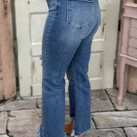 High-Rise Crop Flare Ankle Fray Hem Jean