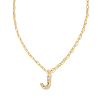 Crystal Letter J Gold Short Pendant Necklace in White Crystal