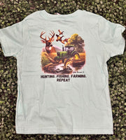 Youth Hunting Fishing Farming Repeat Tee
