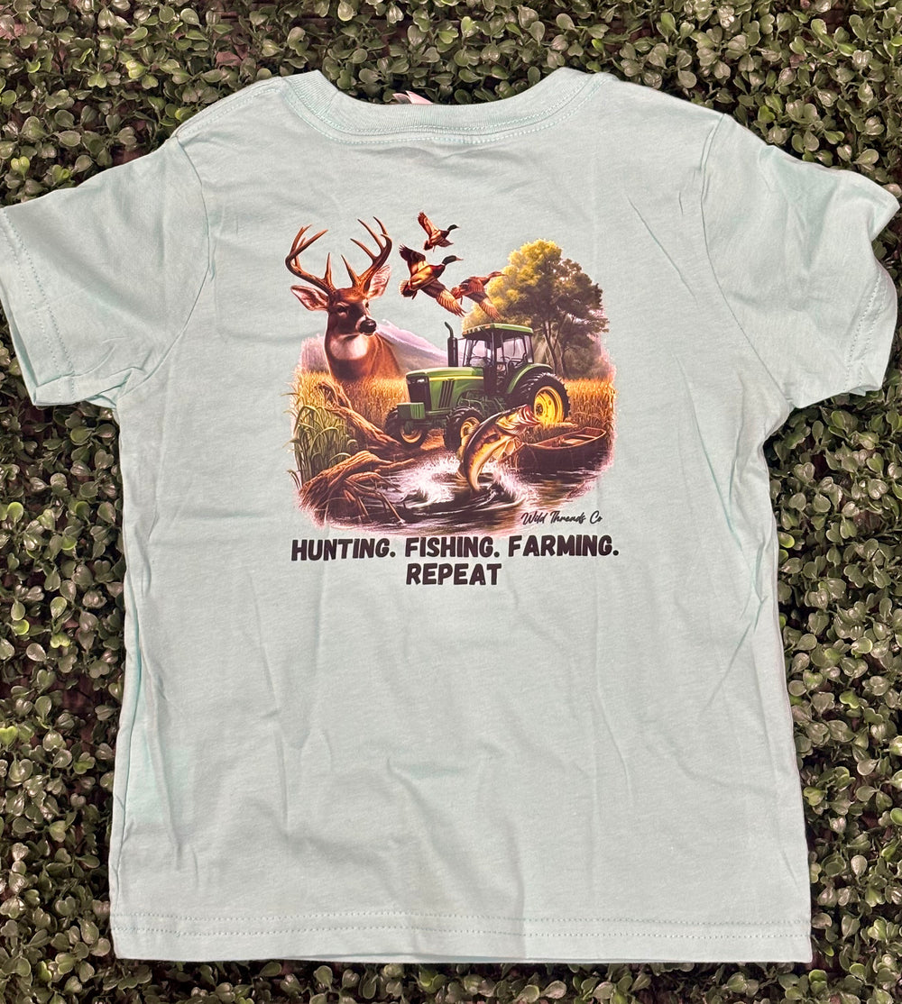 Youth Hunting Fishing Farming Repeat Tee