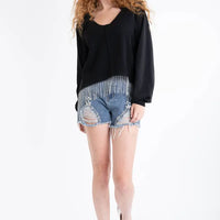 Black Rhinestone Fringe Sweatshirt