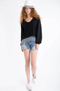 Black Rhinestone Fringe Sweatshirt