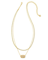 Elisa Herringbone Gold Multi Strand Necklace in Iridescent Drusy
