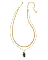 Evelyn Gold Multi Strand Necklace in Dark Green Mother of Pearl
