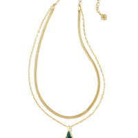 Evelyn Gold Multi Strand Necklace in Dark Green Mother of Pearl