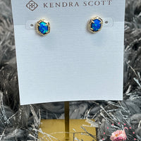 9608864297 Daphne Framed Stud Earring Gold in Bright Blue Opal