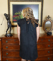 Black Suede Ruffle Sleeve Dress
