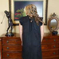 Black Suede Ruffle Sleeve Dress