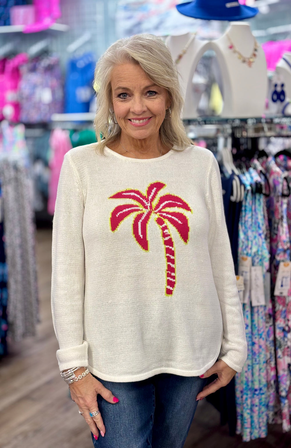 Lulu-B Sweater - White Palm Tree