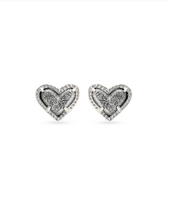 Ari Heart Rhodium Stud Earring in Platinum Drusy