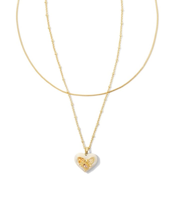 Penny Heart Multi Strand Necklace Gold in Ivory Mother of Pearl