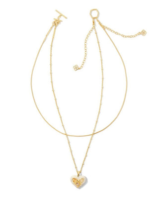Penny Heart Multi Strand Necklace Gold in Ivory Mother of Pearl