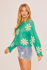 Green Daisy Crop Sweater