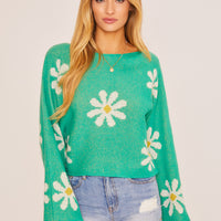 Green Daisy Crop Sweater