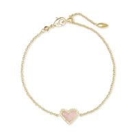 Ari Heart Gold Delicate Chain Bracelet in Rose Quartz