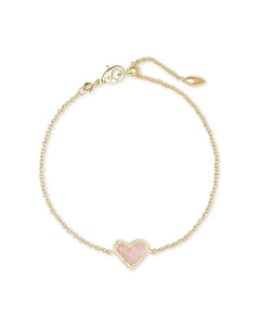 Ari Heart Gold Delicate Chain Bracelet in Rose Quartz