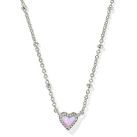 Mini Ari Heart Silver Satellite Short Pendant Necklace in Bubblegum Pink Kyocera Opal