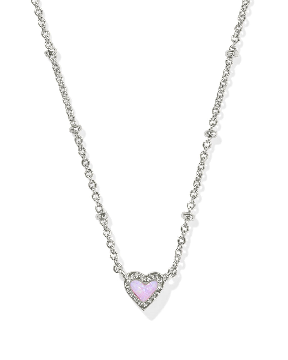 Mini Ari Heart Silver Satellite Short Pendant Necklace in Bubblegum Pink Kyocera Opal