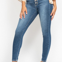 High-Rise Button Fly Skinny Jeans