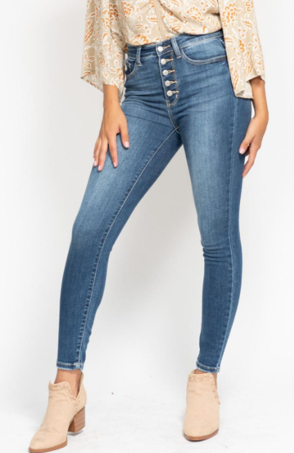 High-Rise Button Fly Skinny Jeans