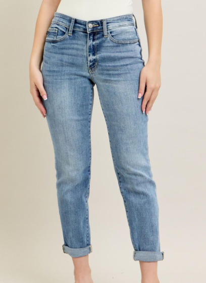 Mid-Rise Bleach Wash Boyfriend Jeans