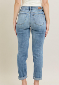 Mid-Rise Bleach Wash Boyfriend Jeans