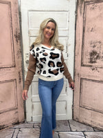 Leopard Color Block V-Neck Sweater
