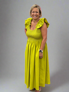 Chartreuse Ruffle Sleeve Maxi Dress