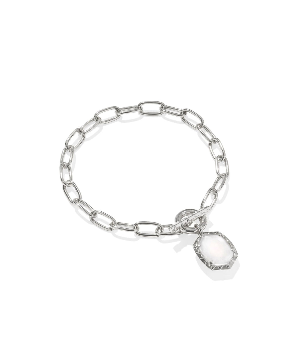 Daphne Silver Link and Chain Bracelet in Ivory Mother of Pearl