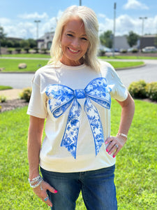 Blue Coquette Bow Tee (Front Pattern)
