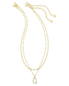 Alexandria Gold Multi Strand Necklace in Iridescent Clear Rock Crystal