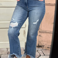 High-Rise Crop Flare Ankle Fray Hem Jean