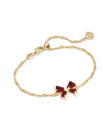 Blair Gold Bow Small Delicate Chain Bracelet in Bright Red Drusy
