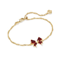 Blair Gold Bow Small Delicate Chain Bracelet in Bright Red Drusy