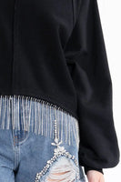 Black Rhinestone Fringe Sweatshirt
