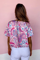 Paisley Puff Sleeve V-Neck Top
