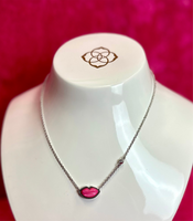 Lips Pendant Necklace Silver in Hot Pink Mother of Pearl
