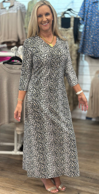 V-Neck 3/4 Sleeve Maxi Dress - LPNU
