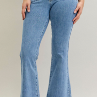 High-Rise Flare Jeans with Front Patch