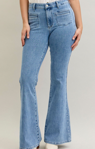 High-Rise Flare Jeans with Front Patch