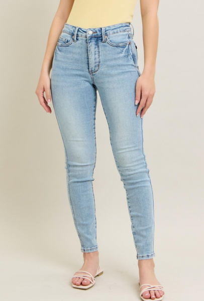 Mid-Rise Tummy Control Vintage Wash Skinny