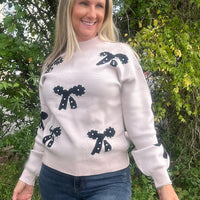 Pearl Embellished Bow Sweater