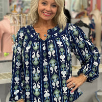 Janelle Top - Ikat Stripe Navy
