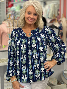 Janelle Top - Ikat Stripe Navy