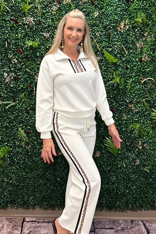 Soft Side Stripe Lounge Top - Cream Leopard