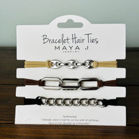 Essential Bracelet Hair Ties - Beige, Brown & Black (Silver)