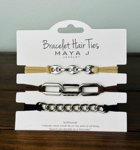 Essential Bracelet Hair Ties - Beige, Brown & Black (Silver)