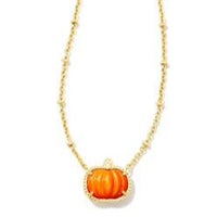 Orange-Pumpkin Short Pendant Necklace - Orange Mother of Pearl
