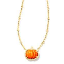 Orange-Pumpkin Short Pendant Necklace - Orange Mother of Pearl