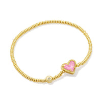 Ari Heart Gold Stretch Bracelet in Pink Iridescent Glitter Glass